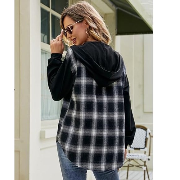 Blooming Jelly Womens Plaid hooded Flannel Shirts Long Sleeve Hoodies. d07 - Picture 4 of 7